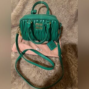 Miu Miu Green Arcadie Matelasse Nappa Leather Bag